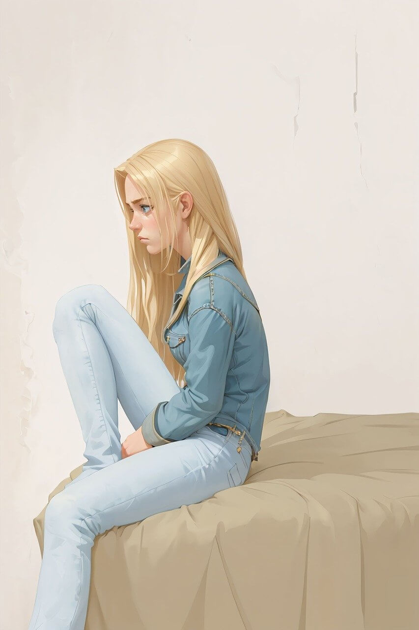 ai generated depressed or angry teen girl on her bed