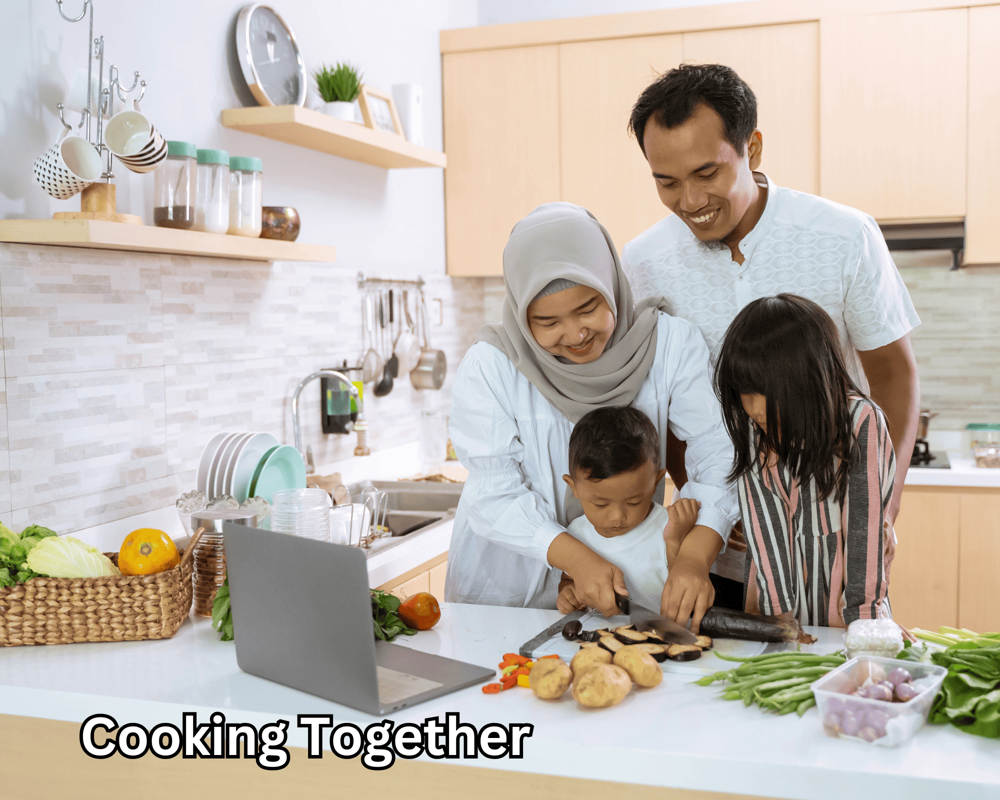 Family cooking together.