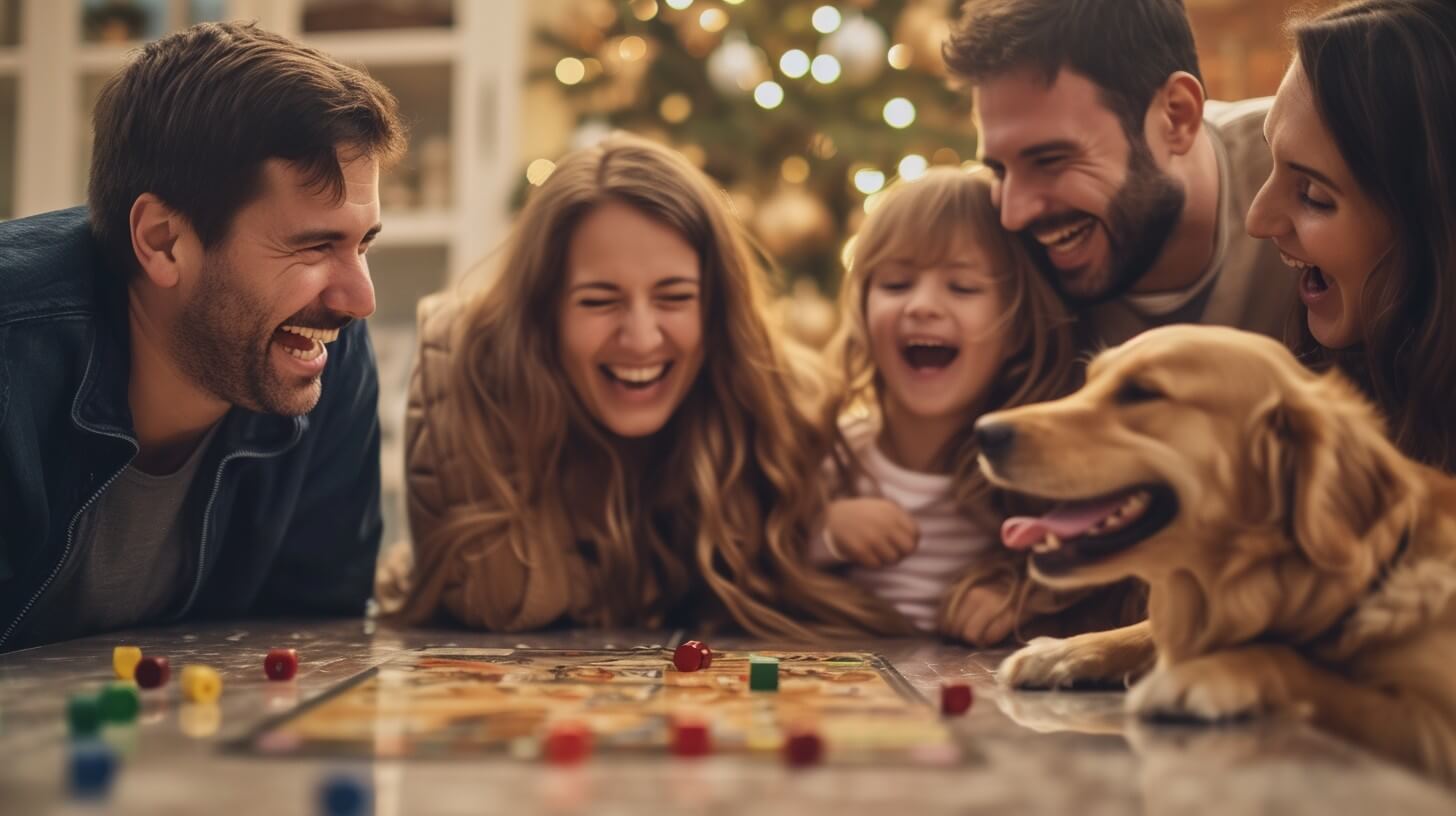 Family of Five Hving a Good Time with Fun Family Christmas Games