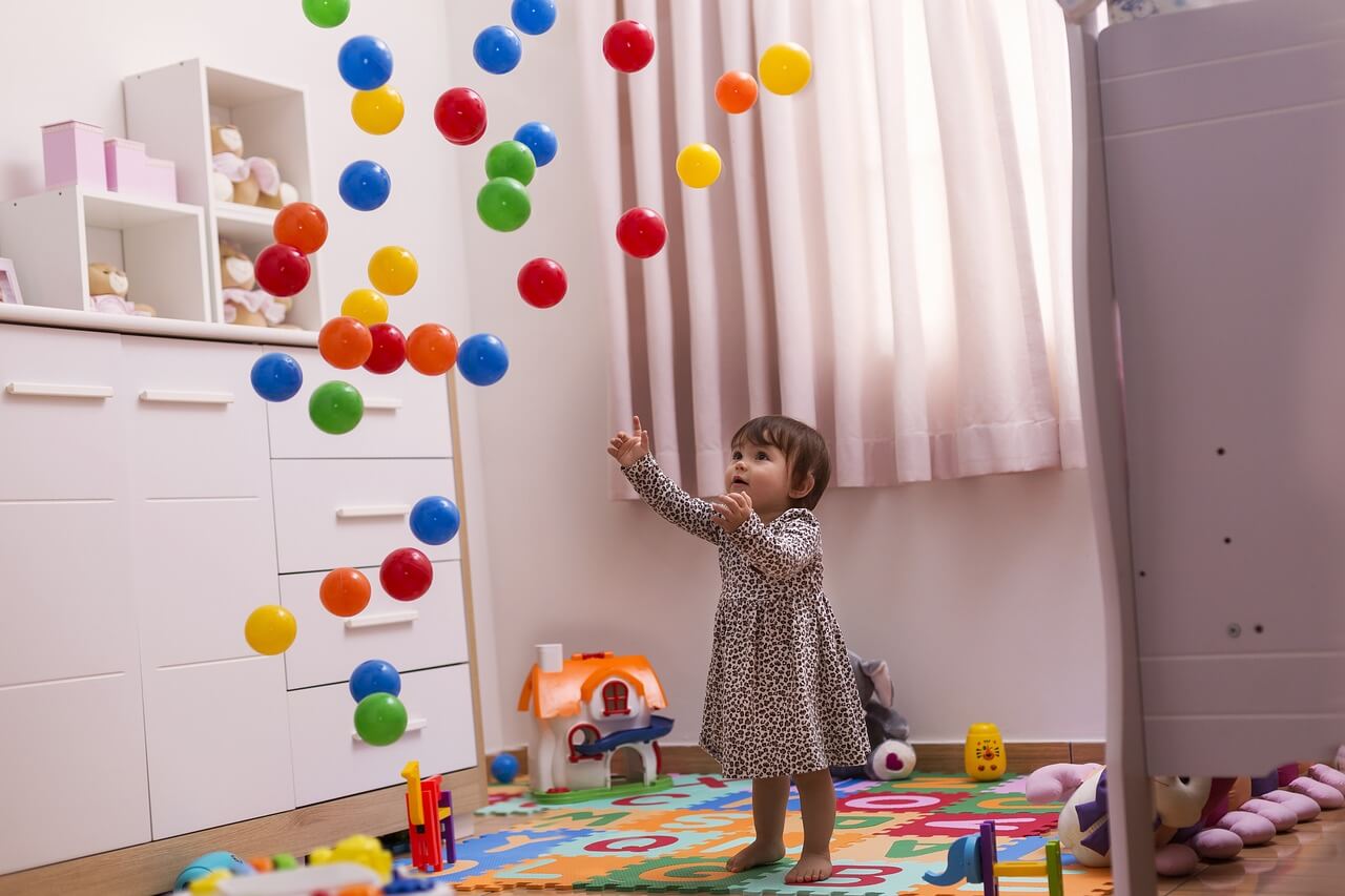 Girl with Floating Balls All Around