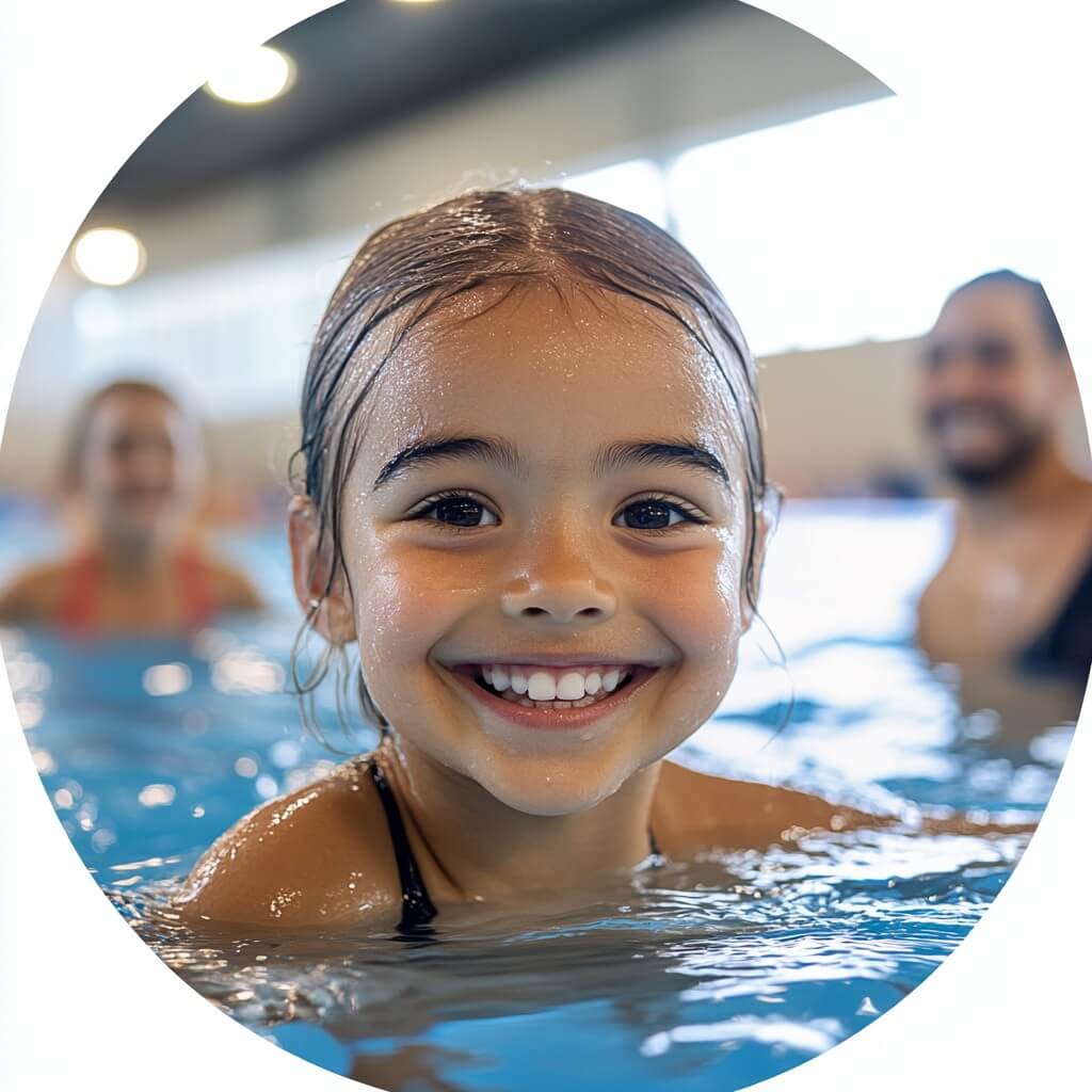 Preschooler swimming.