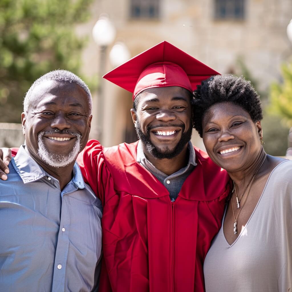 Man Graduating Parents Celebrating with Him