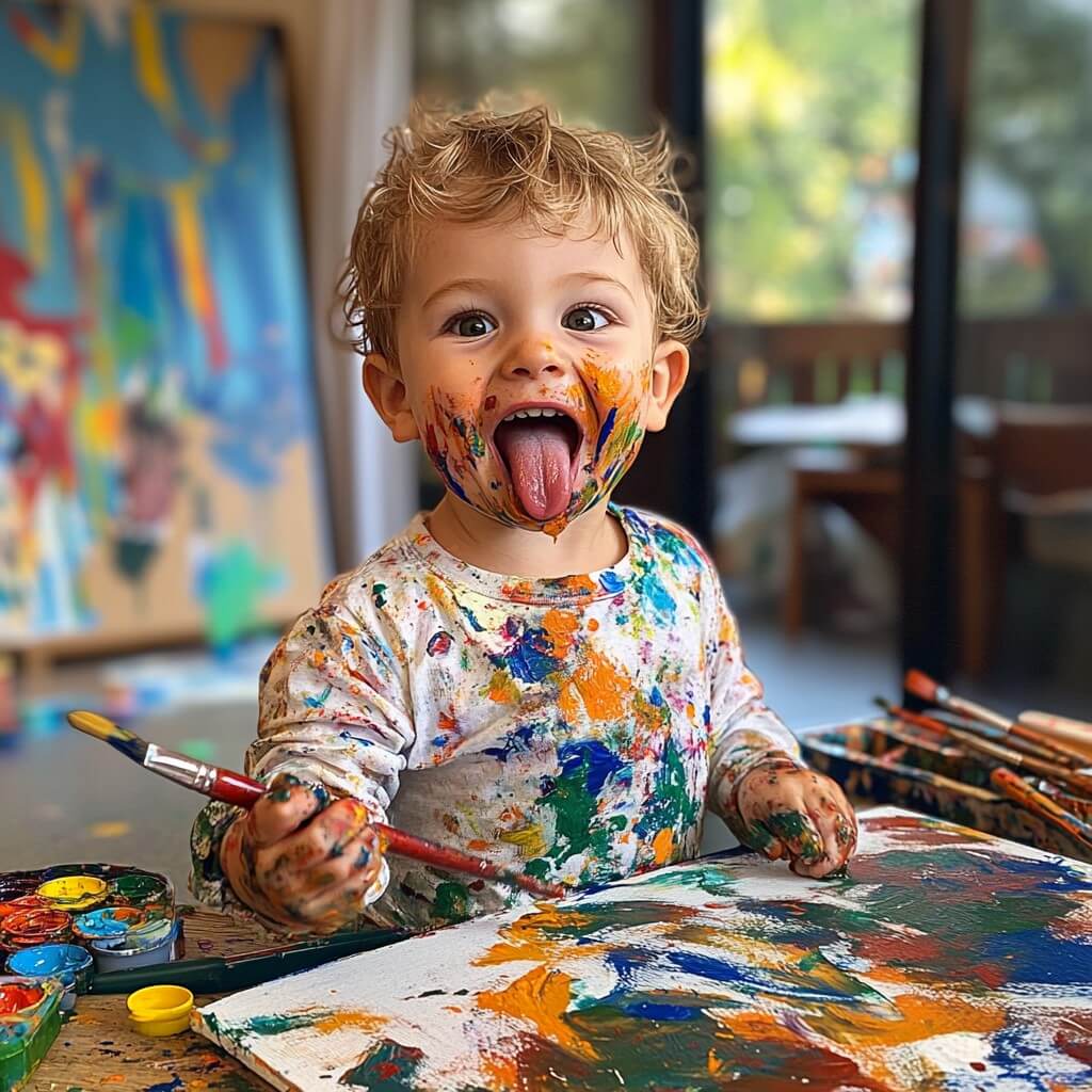 Toddler messing painting.