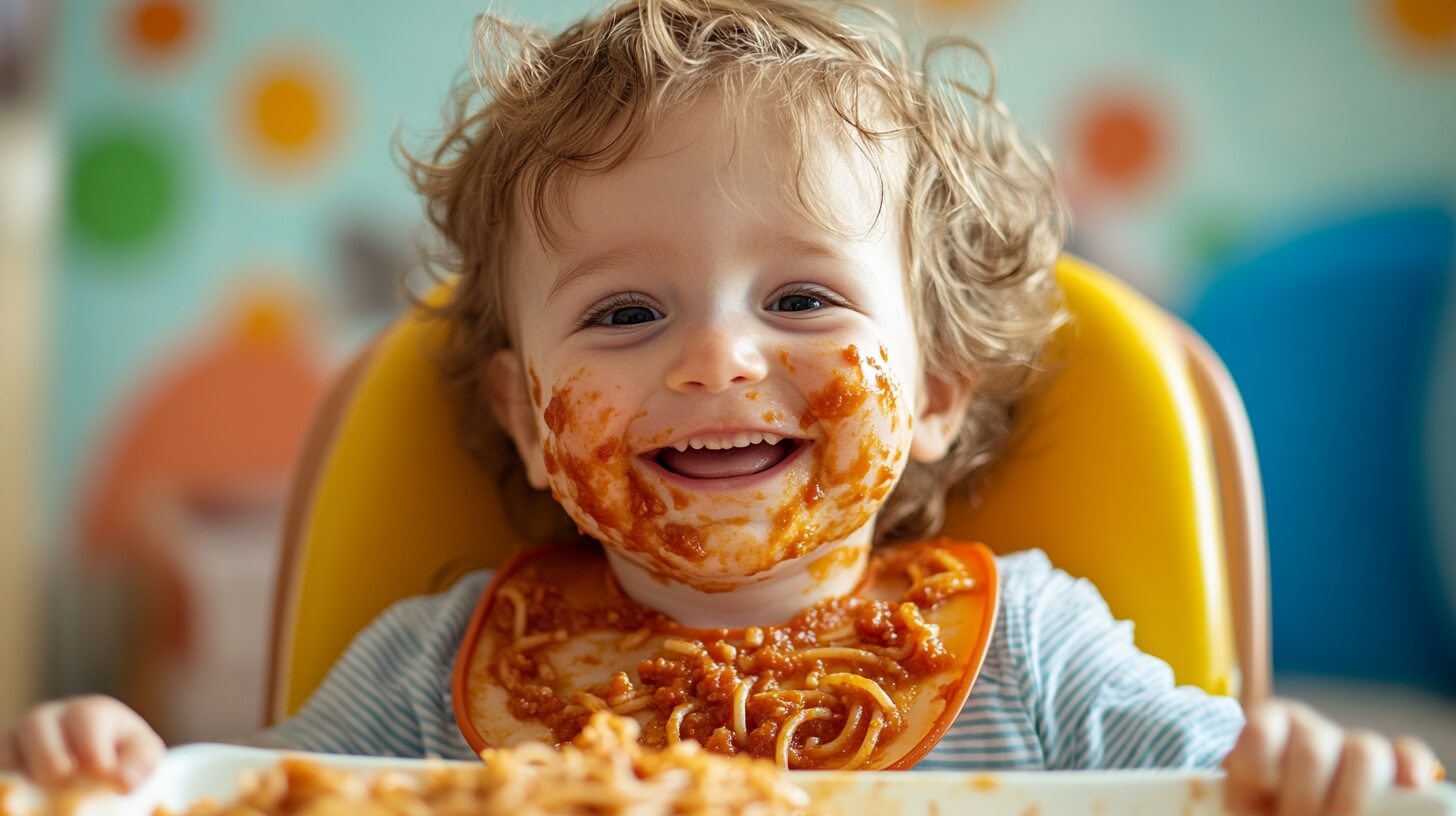 Messy spagetti toddler.