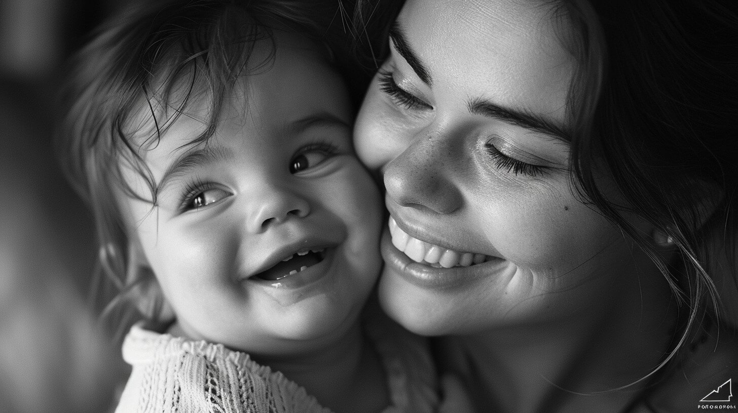 momanddaughterinblackandwhite