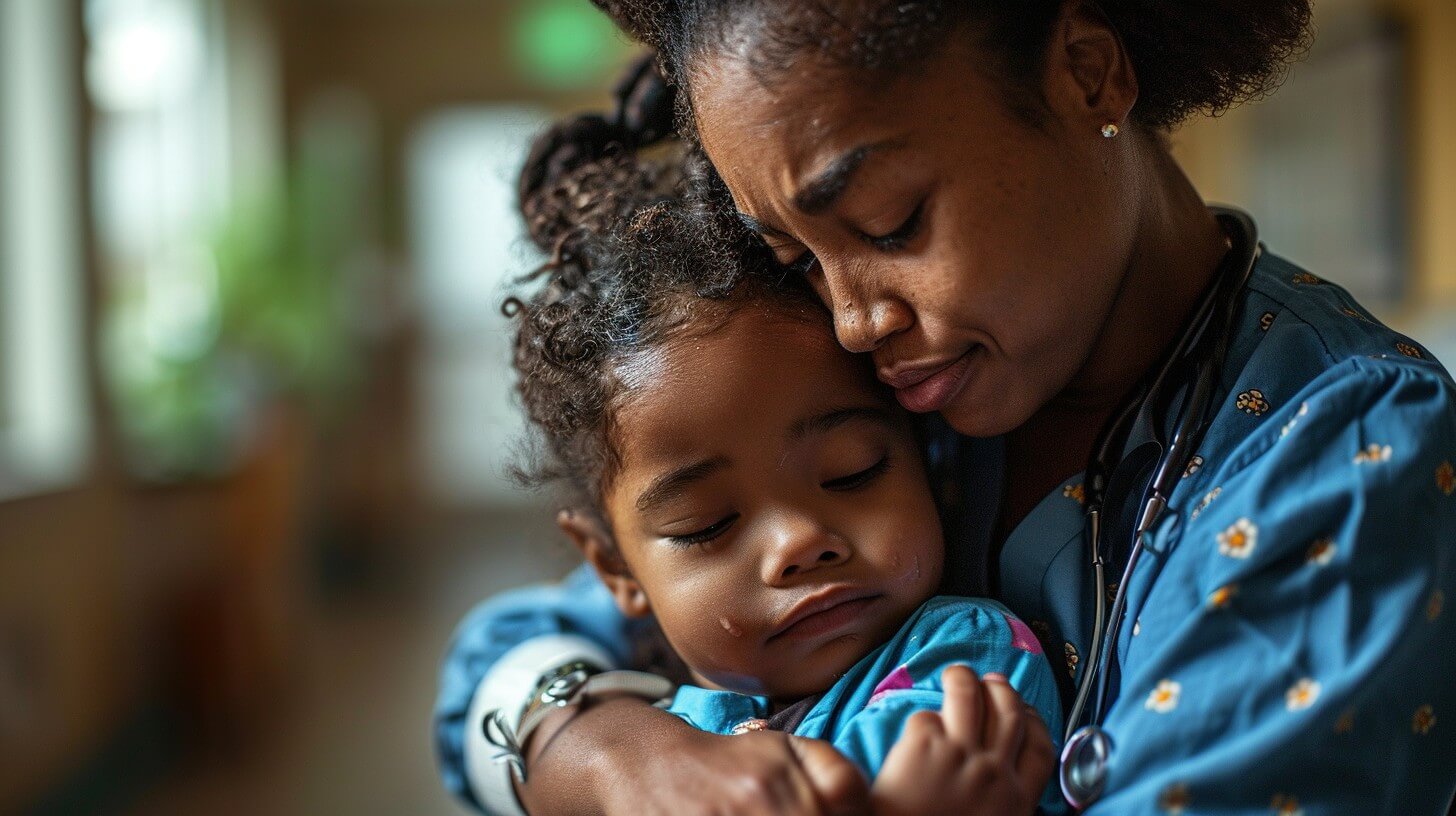 Mom and Child Holding each Other Tight