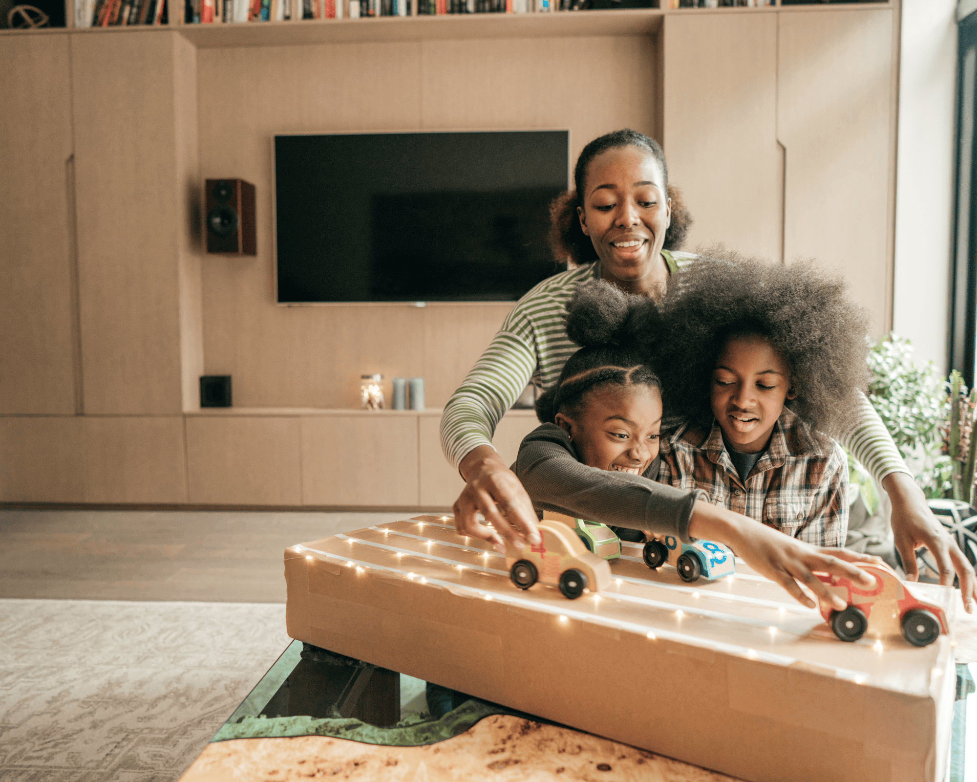 Mom playing a game with girls