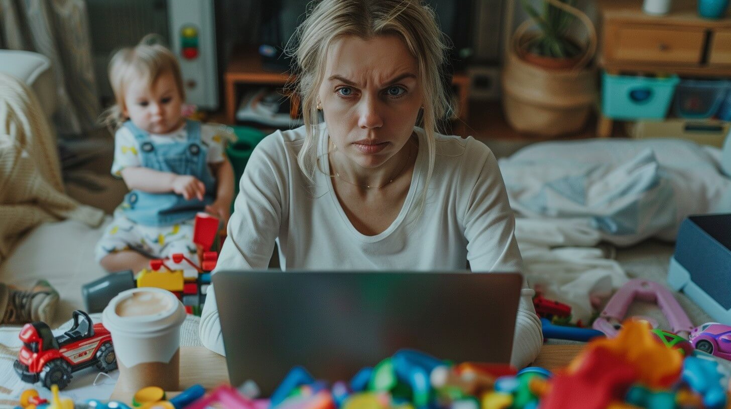 Stressed mom working from home.