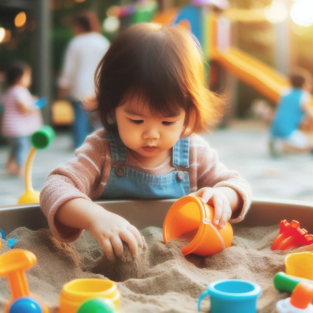 Toddler playing in Table Sandbox